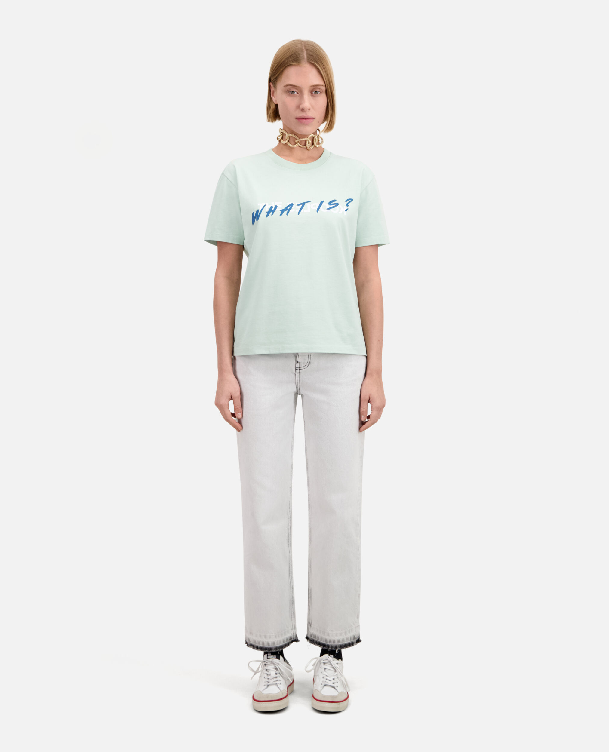 Hellgrünes T-Shirt Damen mit „What is“-Schriftzug, OCEAN, hi-res image number null