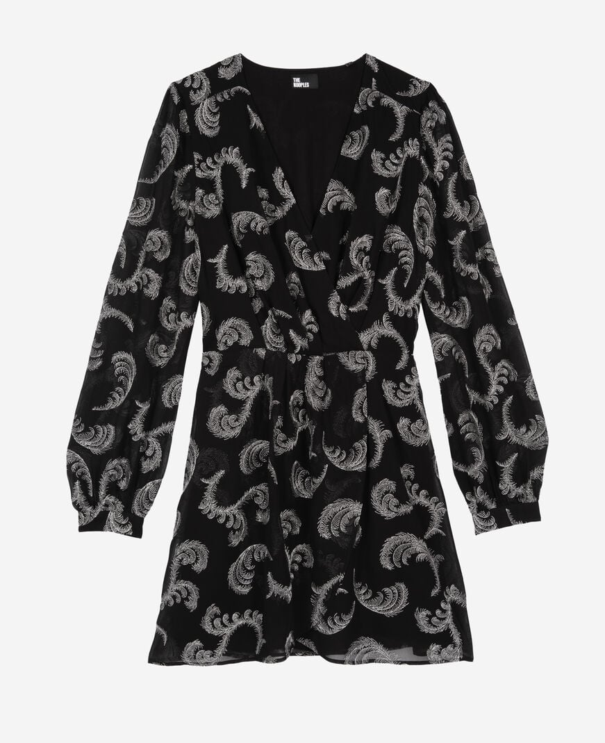 The Kooples FEMME BLACK / SILVER robe effet portefeuille courte noire