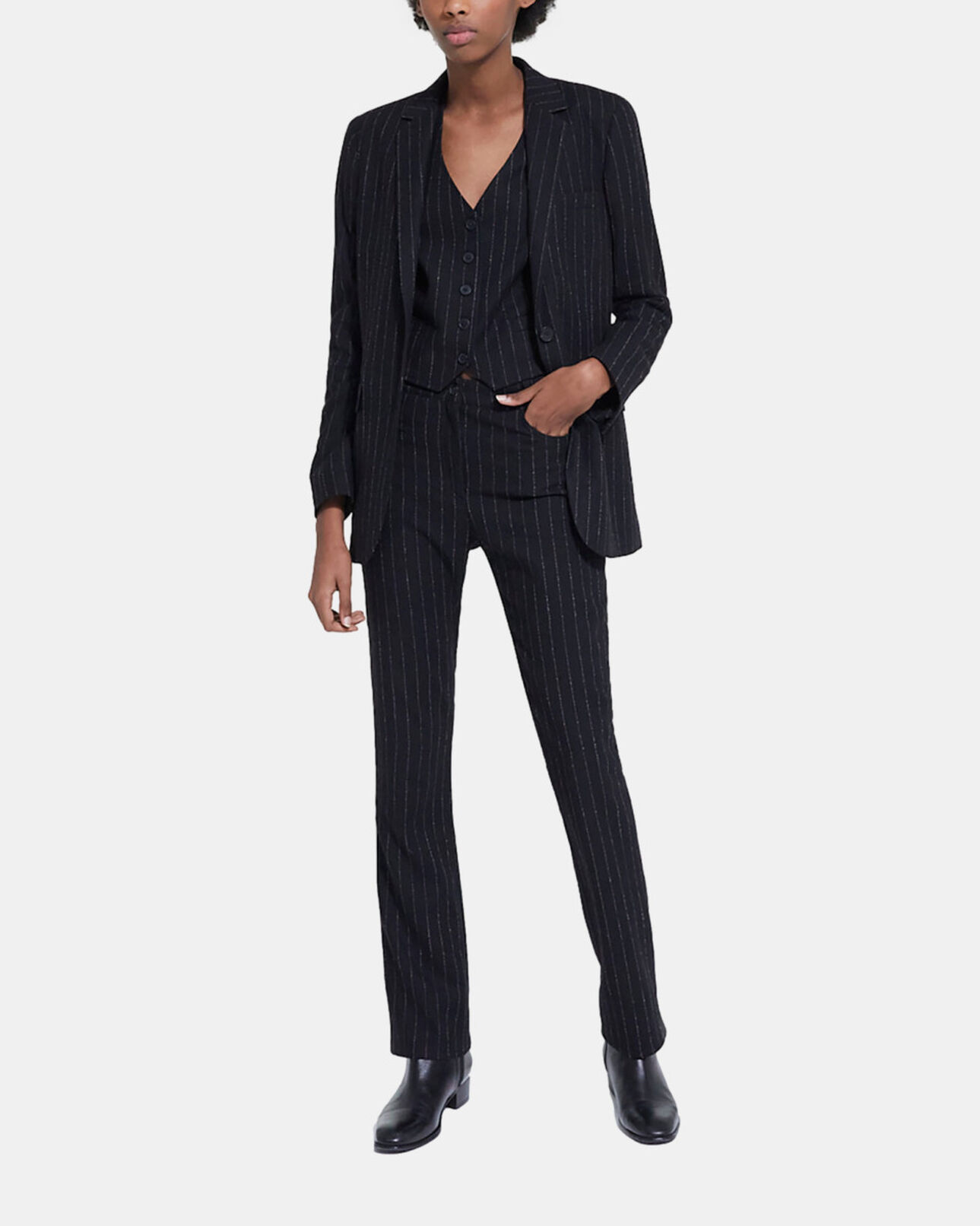 The Kooples WOMEN BLACK WHITE striped wool suit jacket