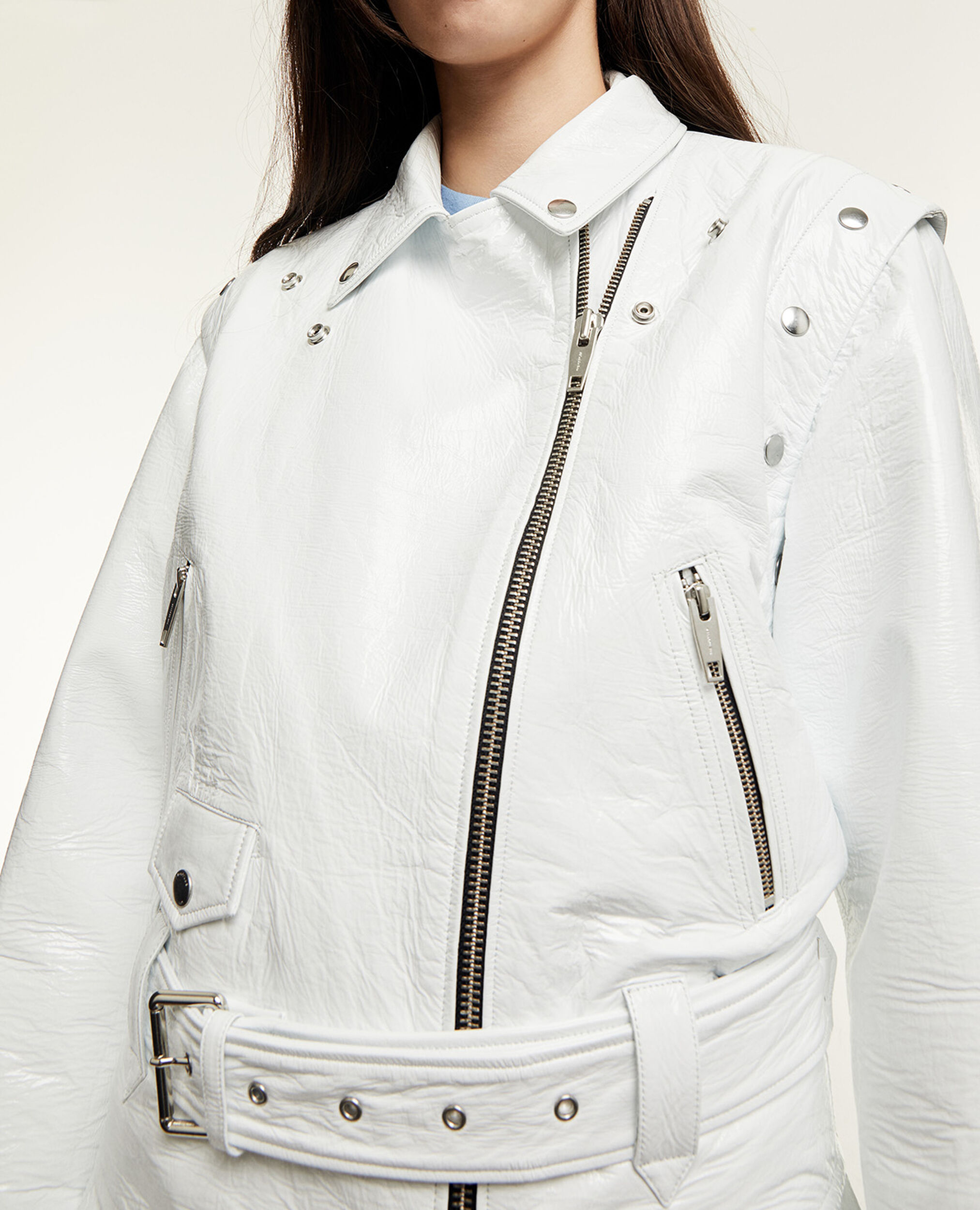 White leather jacket with detachable sleeves, WHITE, hi-res image number null