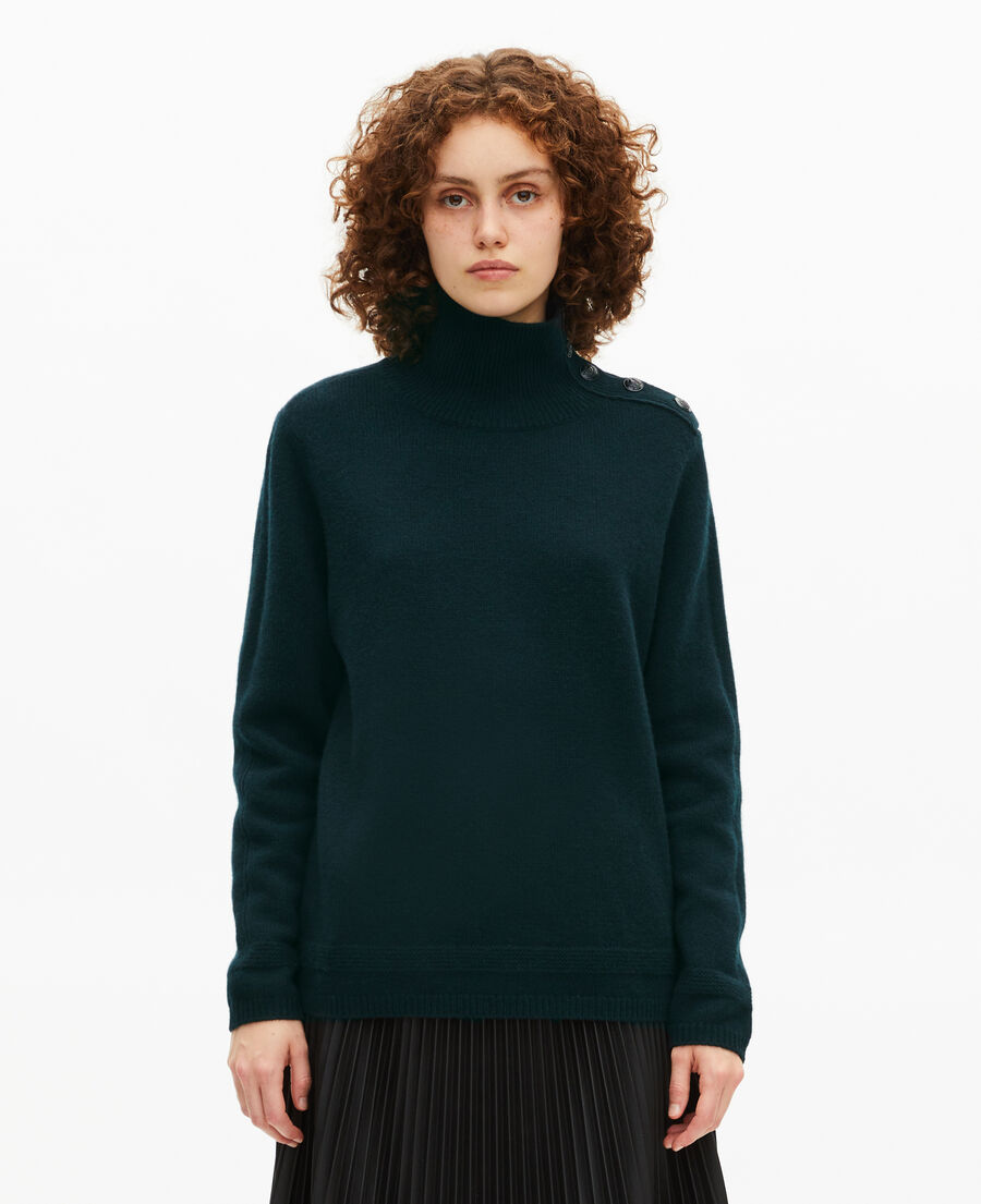 The Kooples WOMEN FOREST dark green wool stand-up collar sweater