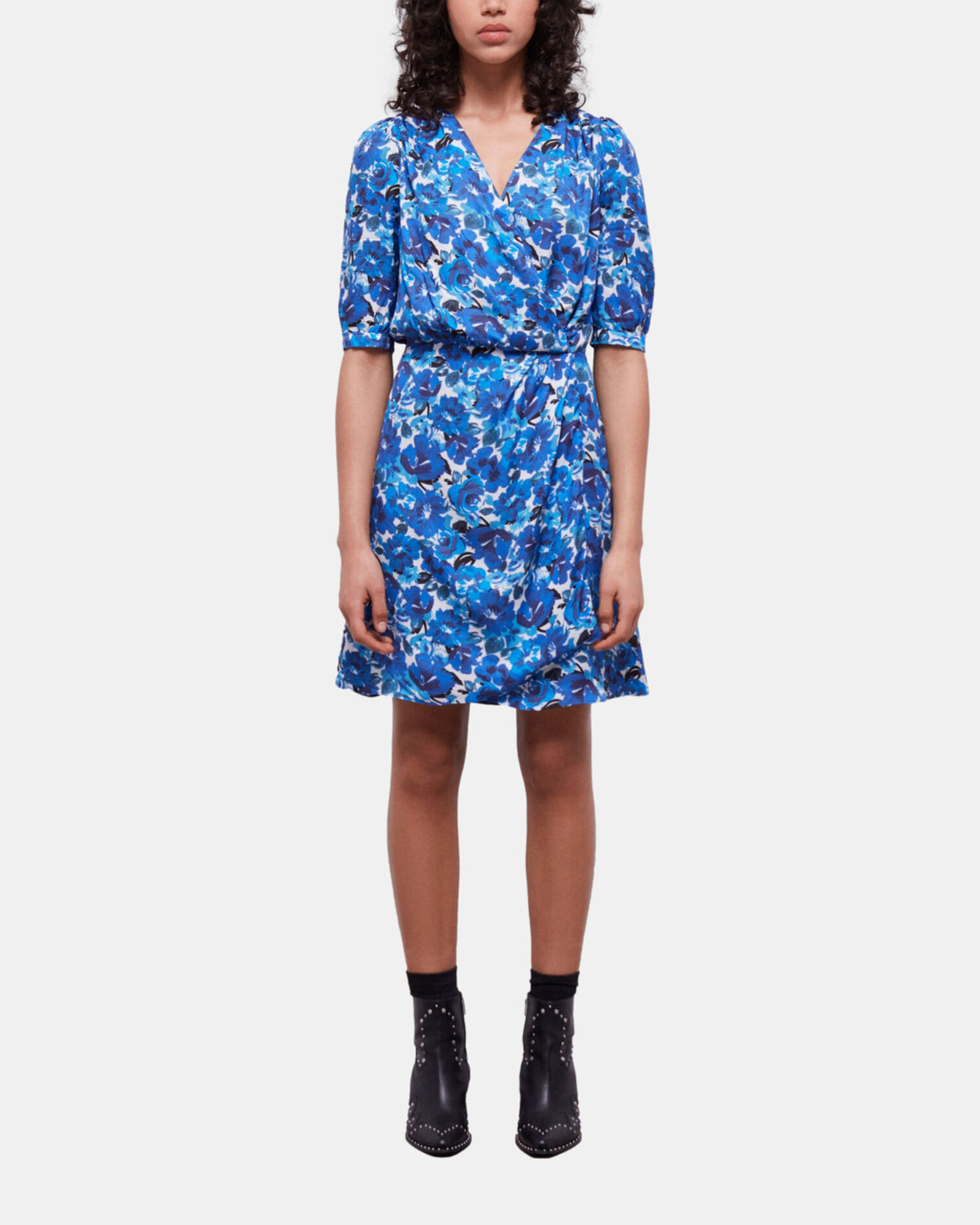 Short printed wrap dress, BLUE WHITE, hi-res image number null