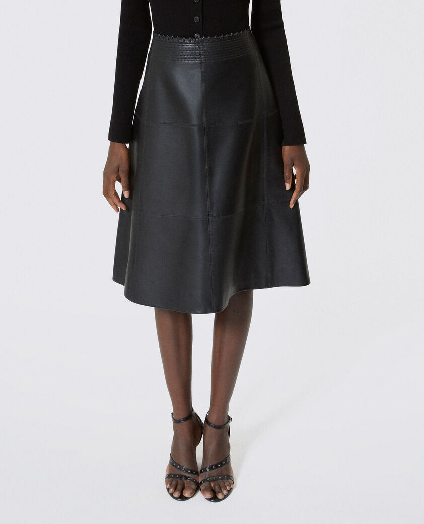 The Kooples DAMEN BLACK midi-rock aus schwarzem leder