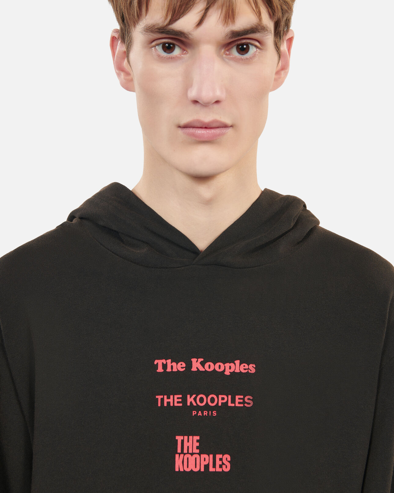 The Kooples MEN BLACK WASHED long-sleeved black hooded locations serigraphy t-shirt