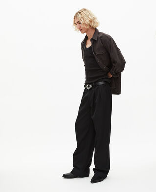 The Kooples H WASHED GREY brown and blue molten stripe overshirt