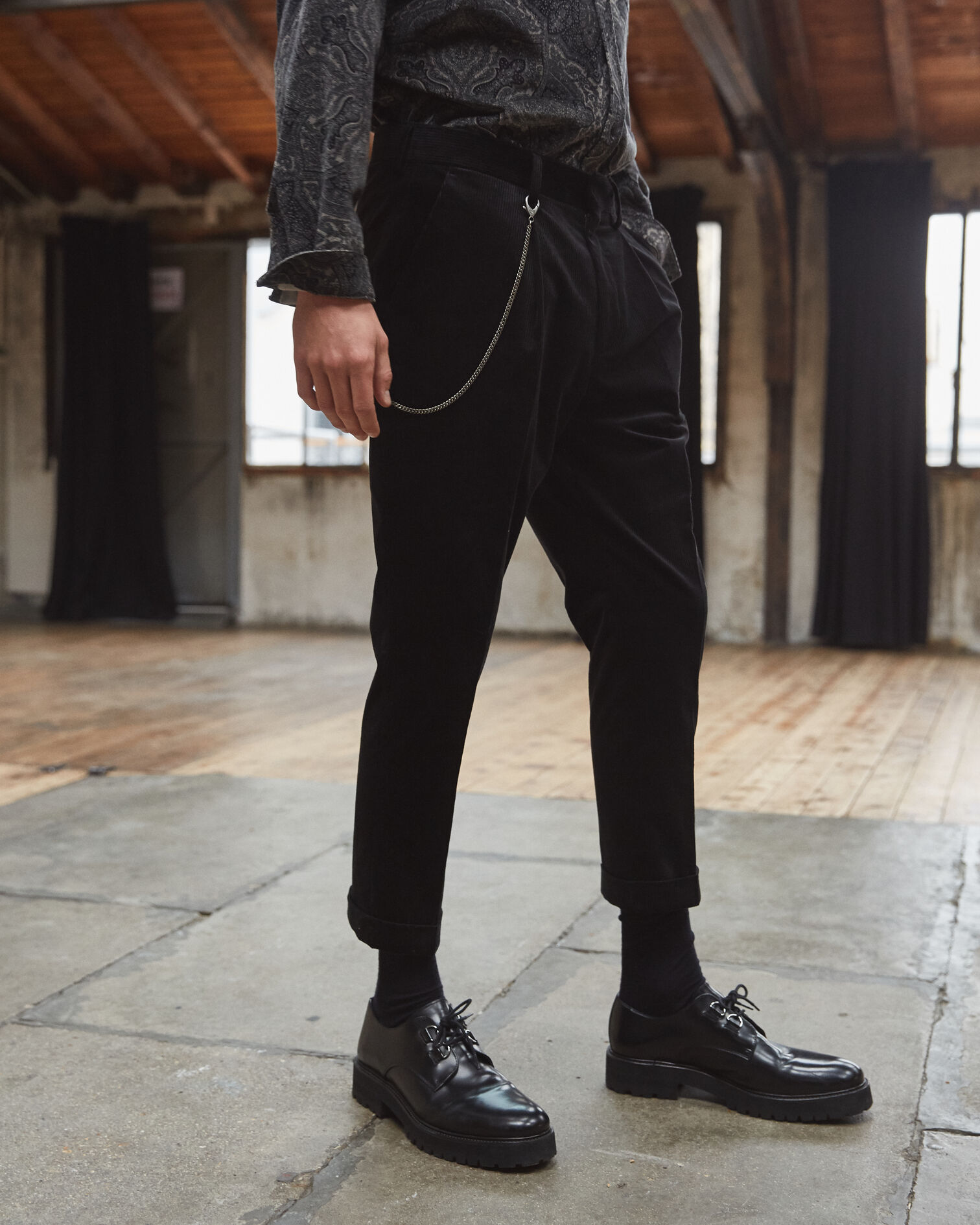 Black ribbed velvet trousers, BLACK, hi-res image number null