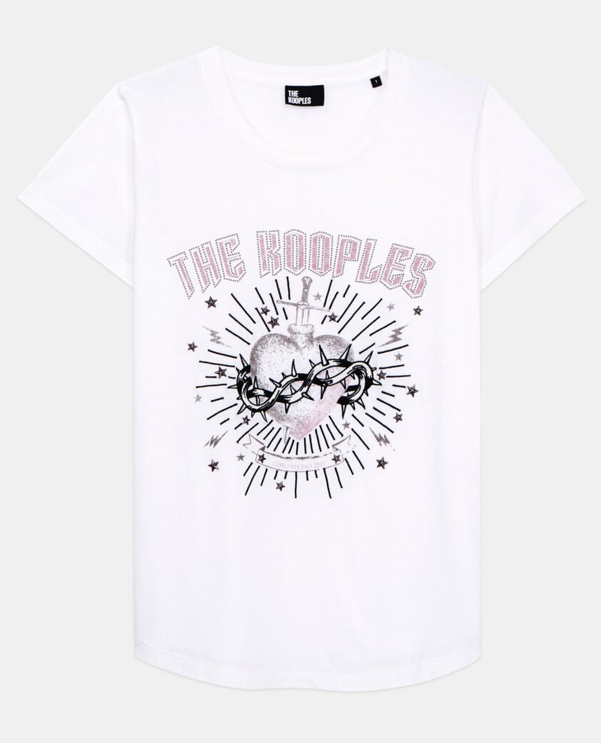 The Kooples WOMEN WHITE women's white t-shirt with dagger through heart serigraphy
