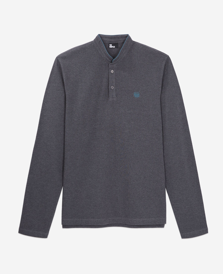 The Kooples H GREY MELANGE grey cotton polo t-shirt