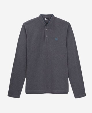 The Kooples H GREY MELANGE grey cotton polo t-shirt