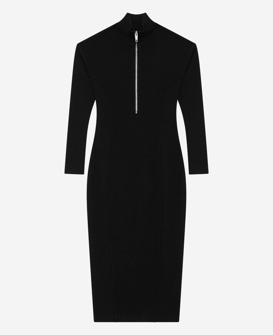 The Kooples WOMEN BLACK long black wool-blend dress with zipped collar