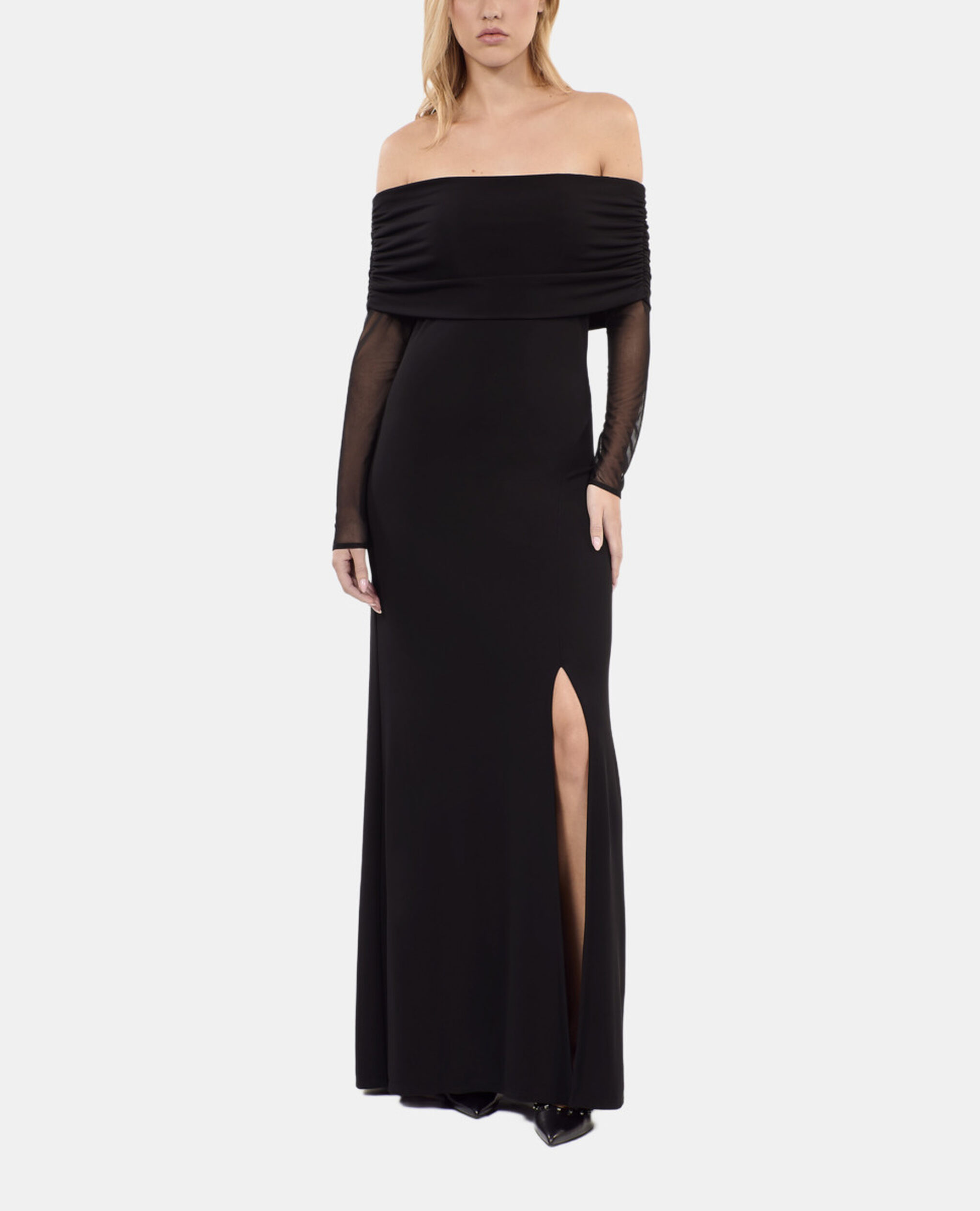 Black long jersey dress, BLACK, hi-res image number null