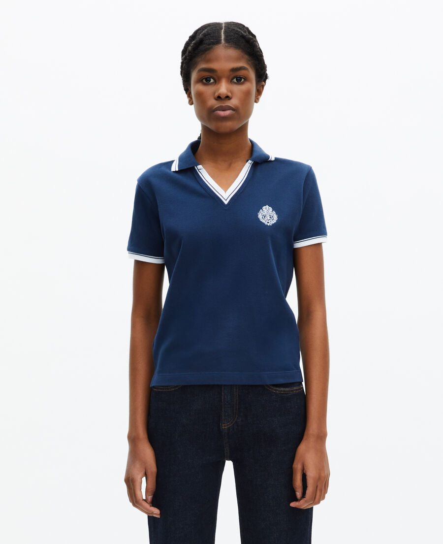The Kooples WOMEN DARK NAVY blue v-neck polo shirt