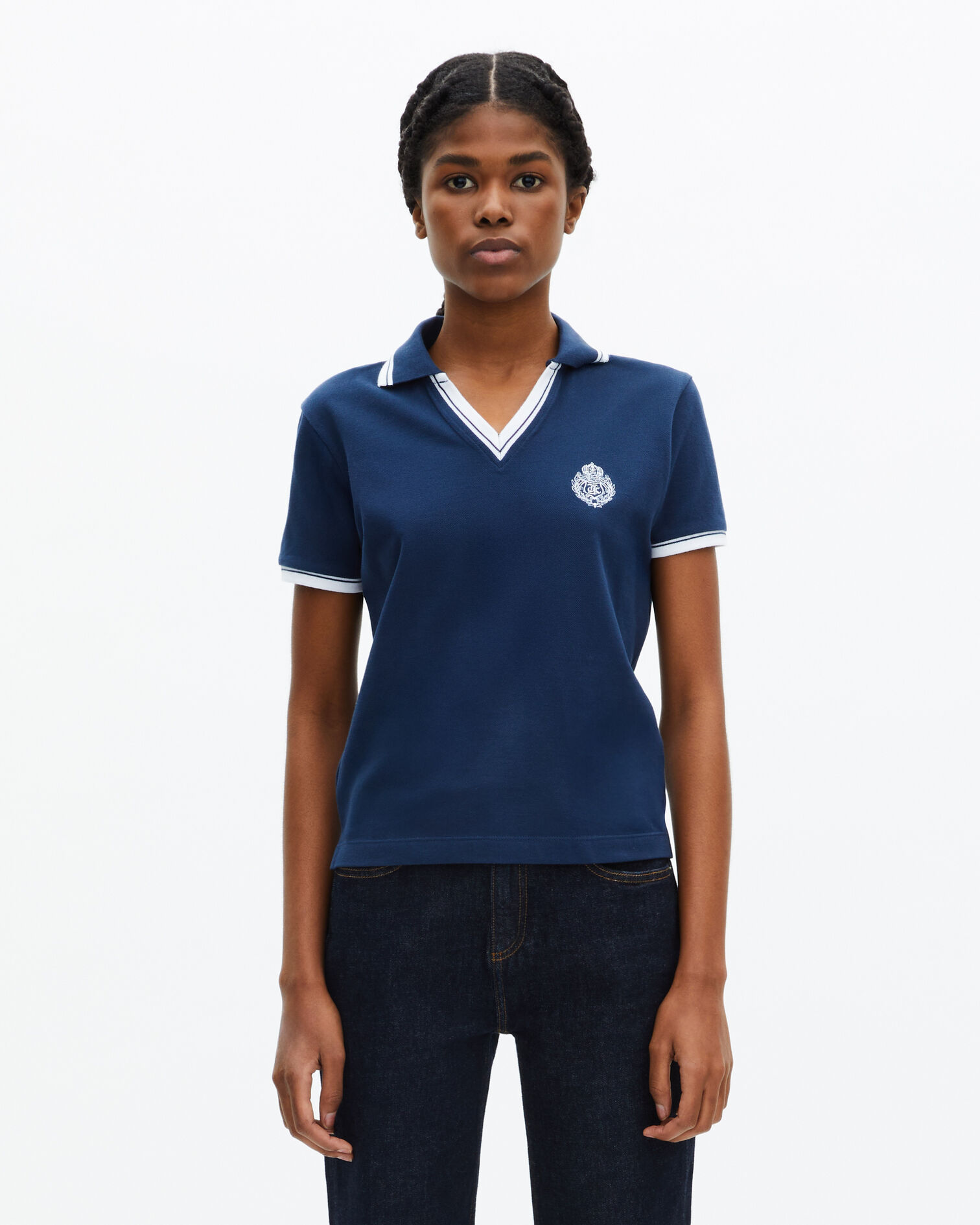 Polo col V bleu, DARK NAVY, hi-res image number null