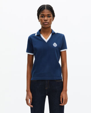 The Kooples WOMEN DARK NAVY blue v-neck polo shirt