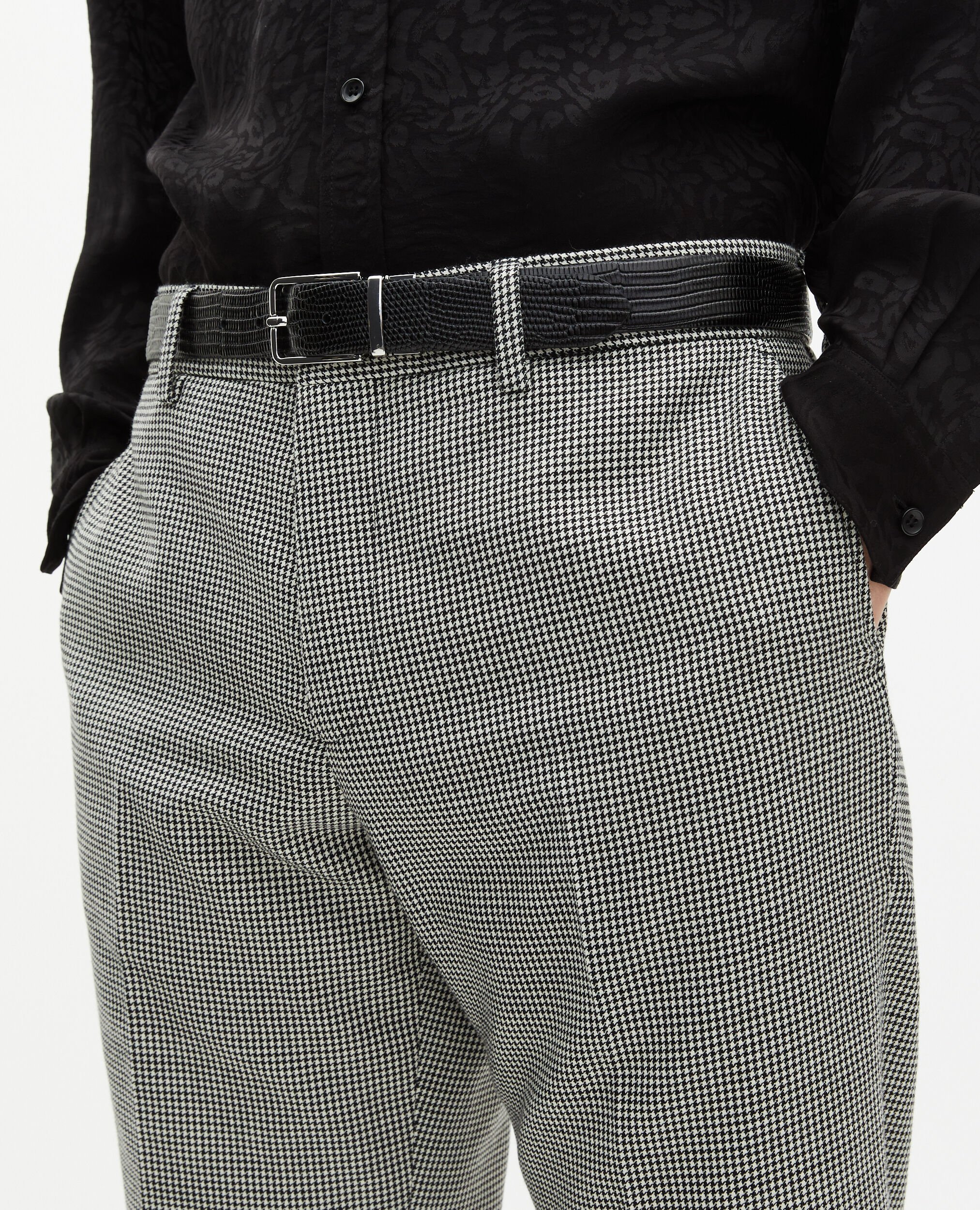 Pantalon de costume ajusté en pied de poule noir et blanc, BLACK GREY, hi-res image number null