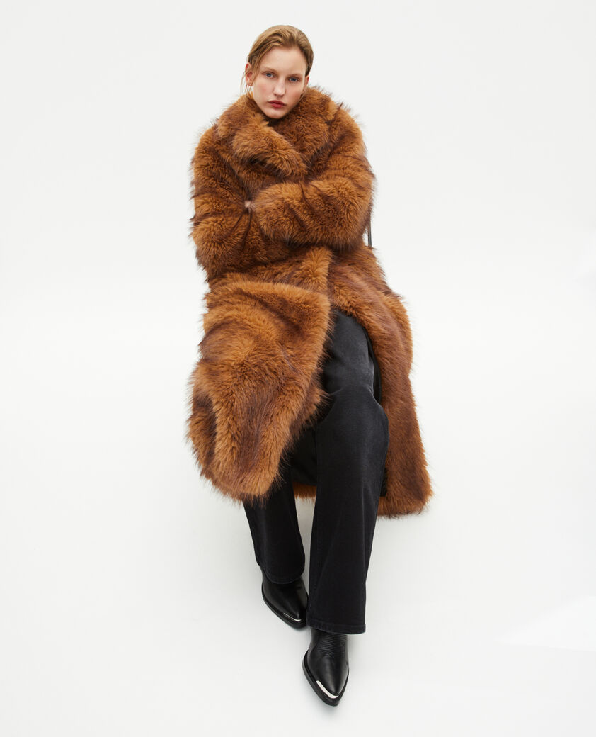 The Kooples WOMEN CHOCOLATE long brown fur-effect coat
