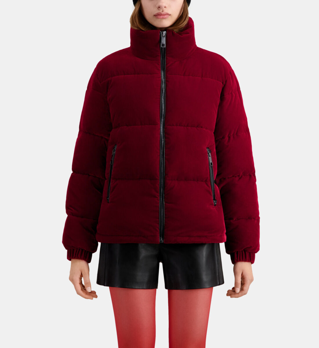 Long velvet puffer jacket clearance