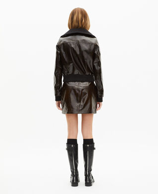 The Kooples WOMEN CAFE brown vinyl-effect jacket