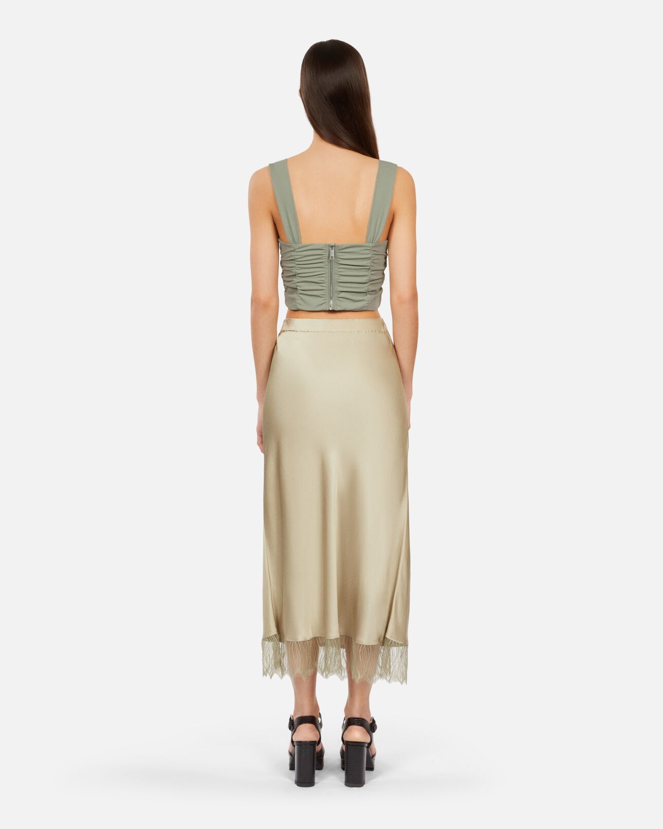 The Kooples WOMEN KAKI GREY short light green top with shirring