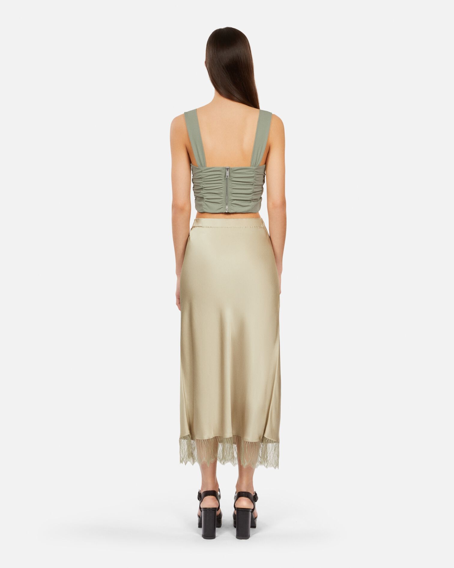 Short light green top with shirring, KAKI GREY, hi-res image number null