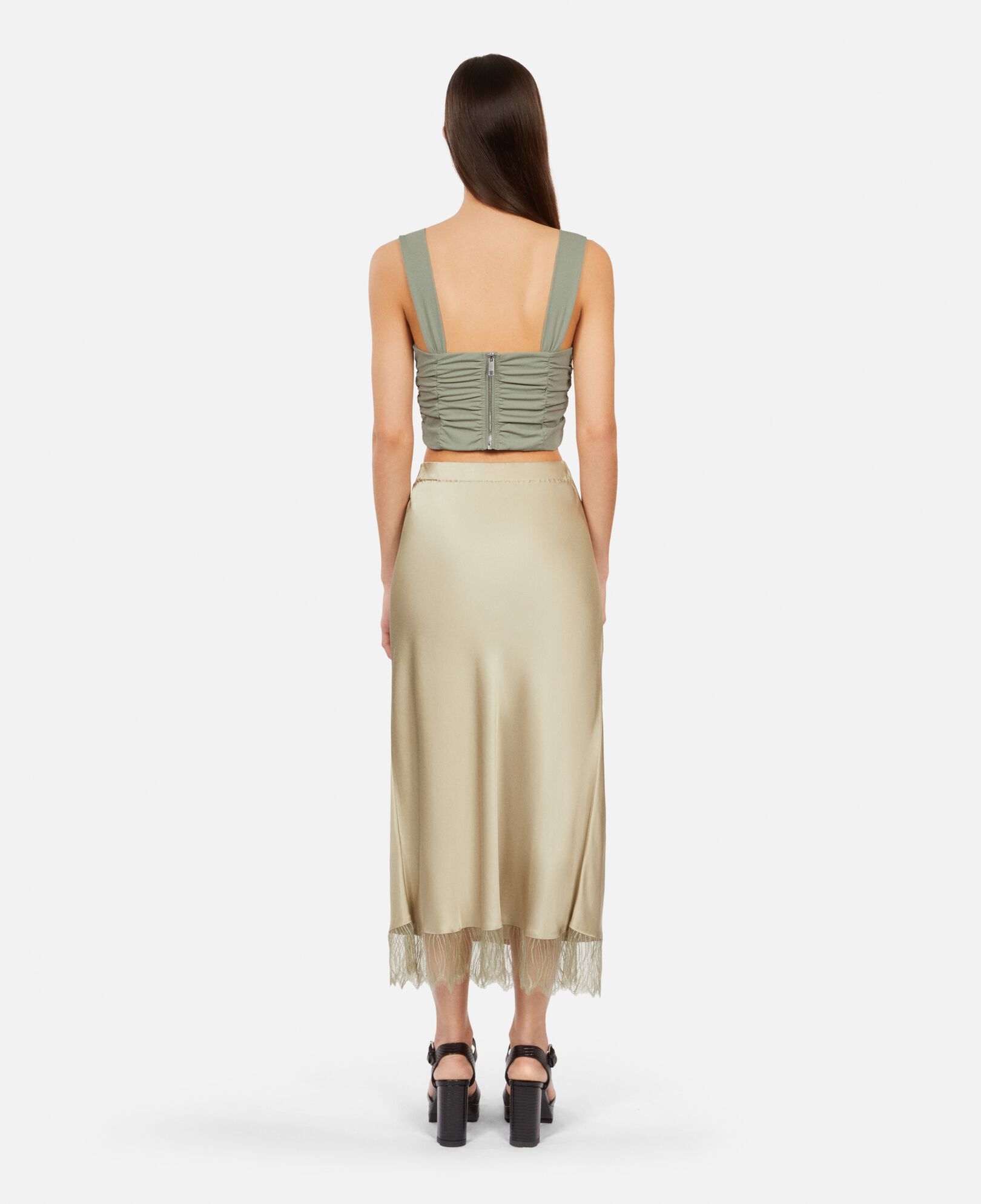 The Kooples WOMEN KAKI GREY short light green top with shirring