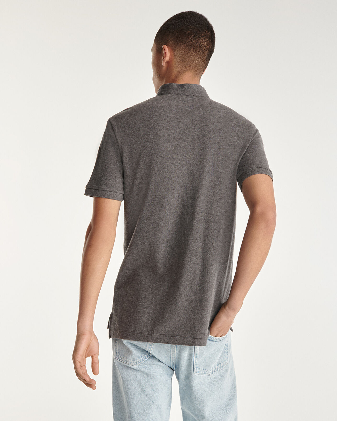 The Kooples HOMME MIDDLE GREY MELANGE polo col officier gris en coton