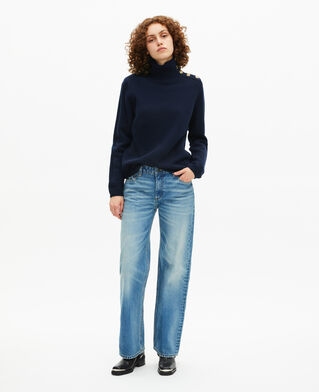 The Kooples FEMME NAVY pull col montant en laine marine