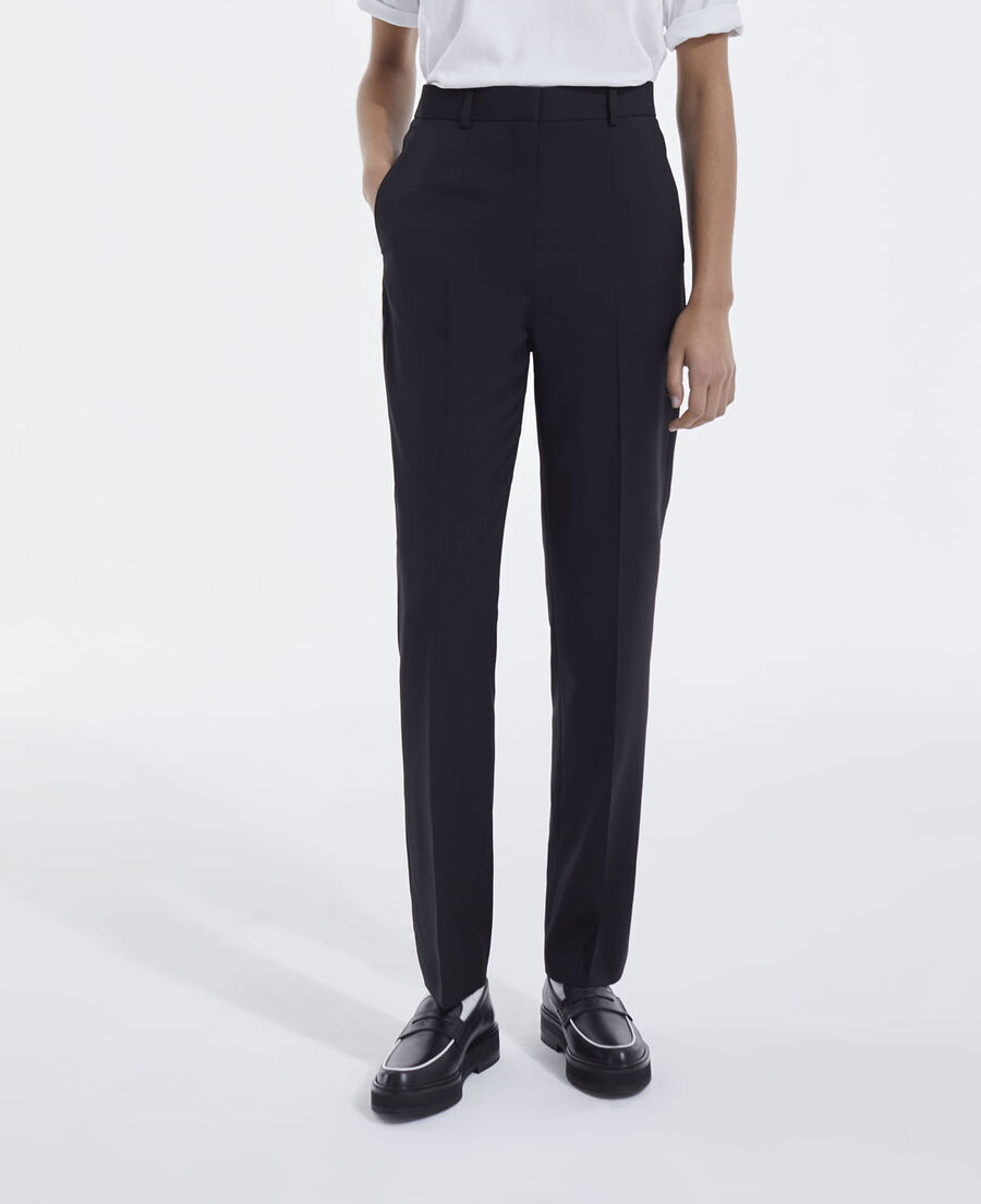 black wool suit pants with leather details