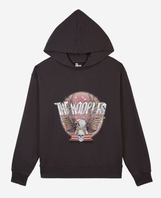 The Kooples F CARBONE carbon grey hoodie with rock eagle serigraphy