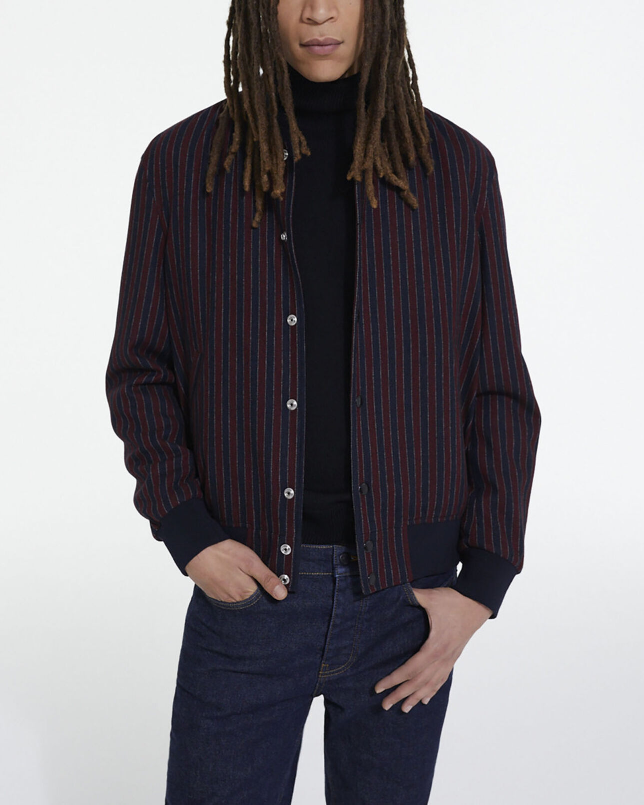 The Kooples HERREN BORDEAUX / NAVY gestreifter blouson