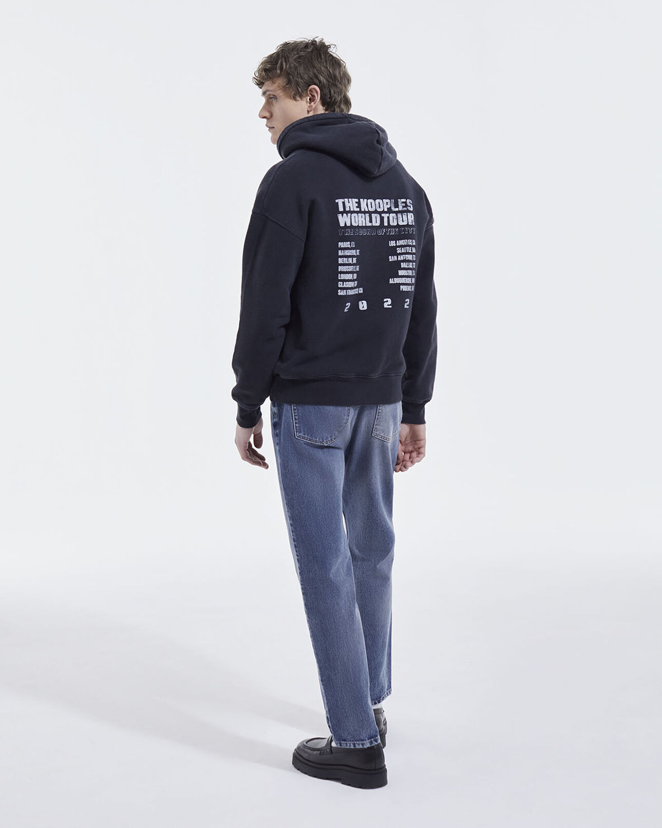 The Kooples HOMME BLACK WASHED sweat capuche noir délavé oversize print