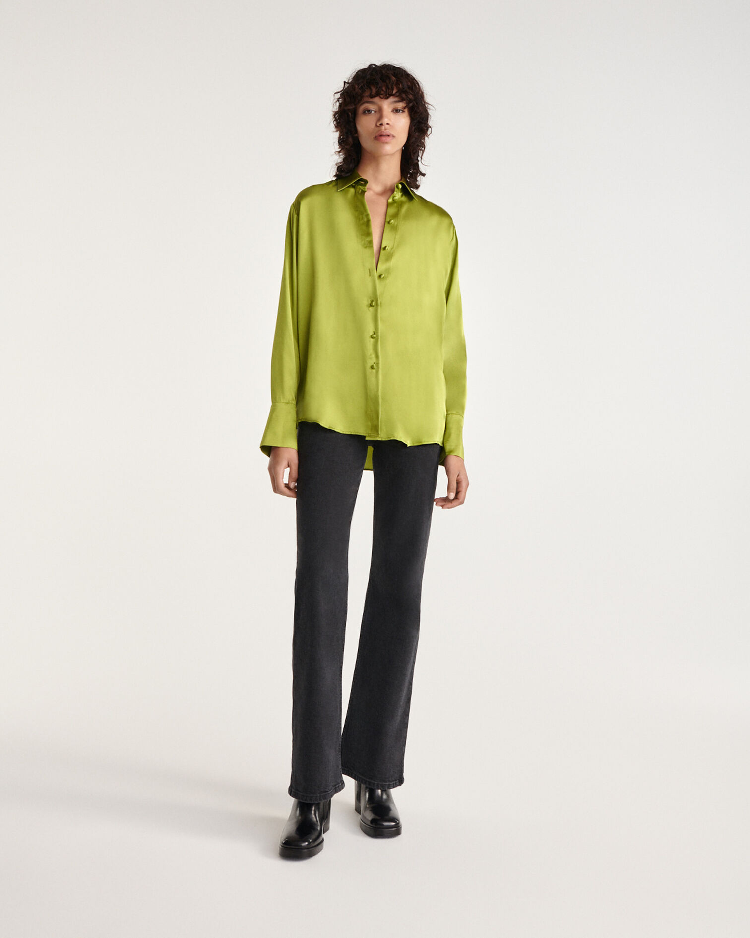 Khaki silk shirt with French cuffs, KAKI, hi-res image number null
