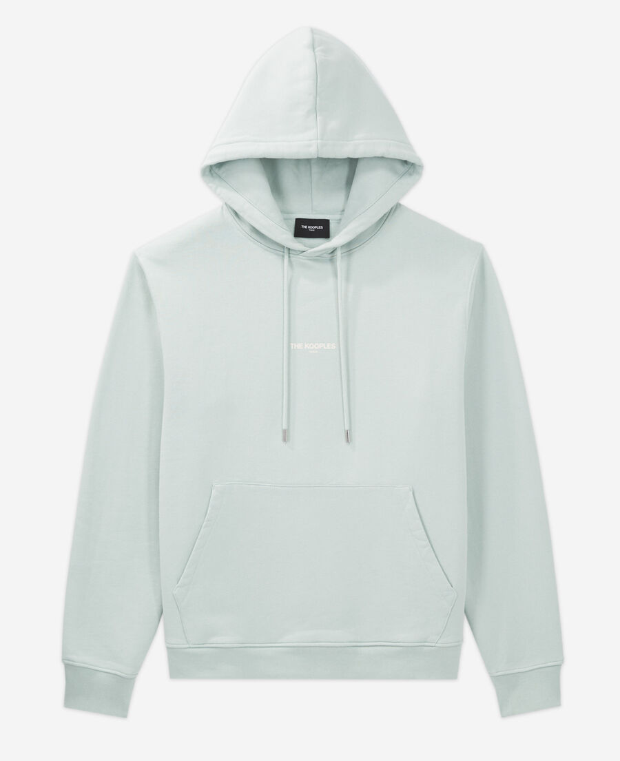 sea green hoodie with logo on the chest