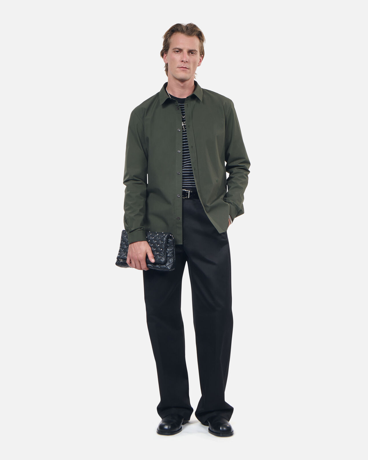 The Kooples HOMME DARK GREEN chemise en popeline kaki