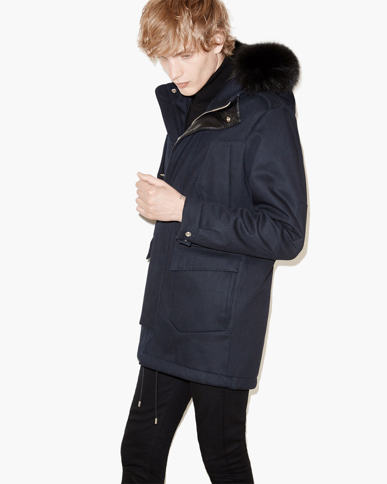 The Kooples H DARK NAVY cotton twill parka with leather details