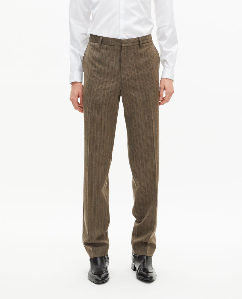 The Kooples HERREN LIGHT BROWN gerade geschnittene, braun gestreifte anzughose