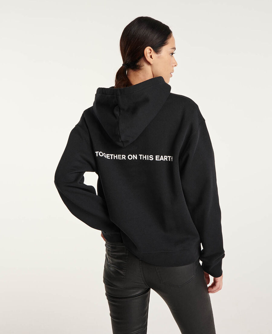 schwarzes kapuzensweatshirt mit planetenlogo