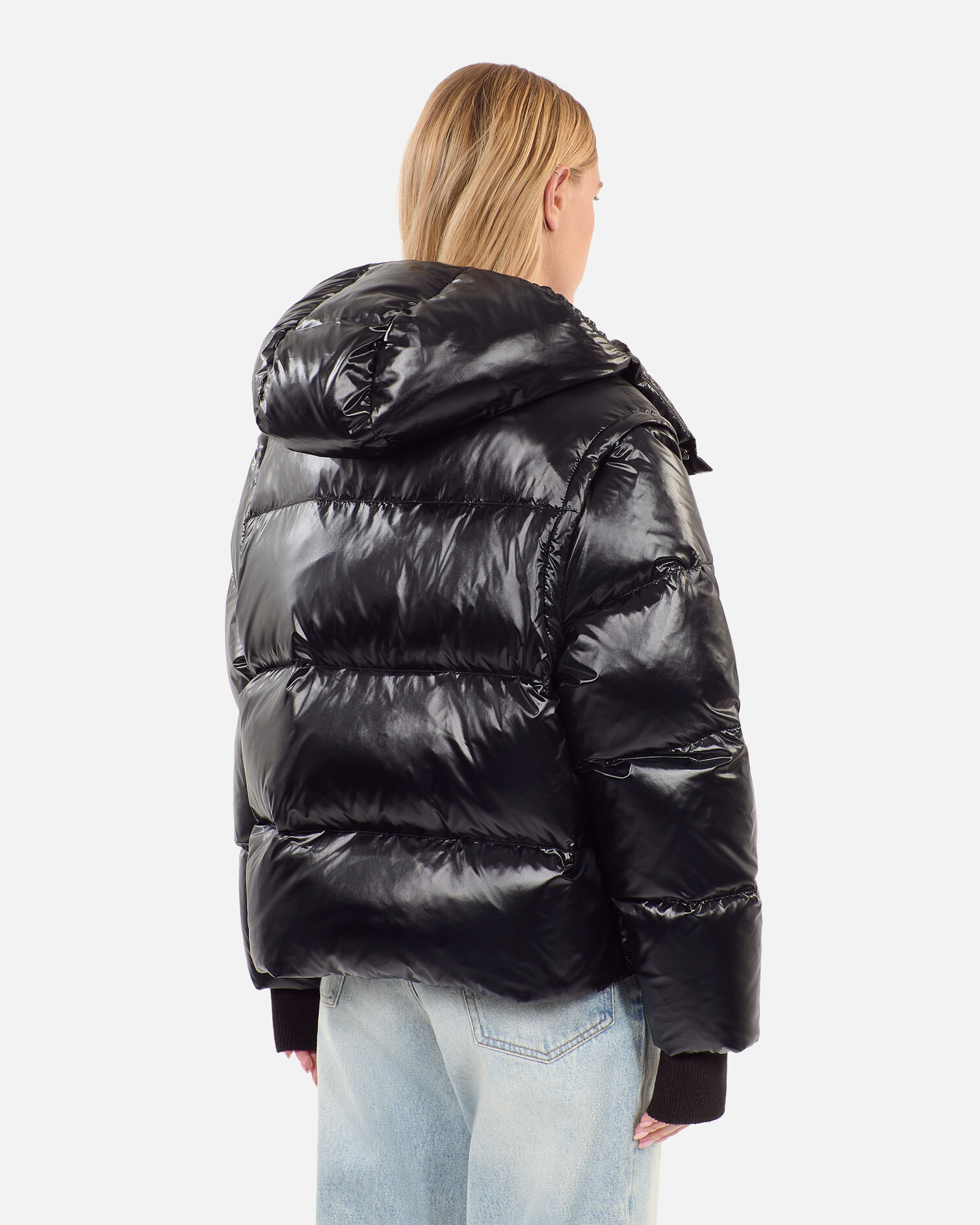 Black down jacket with detachable sleeves, BLACK, hi-res image number null