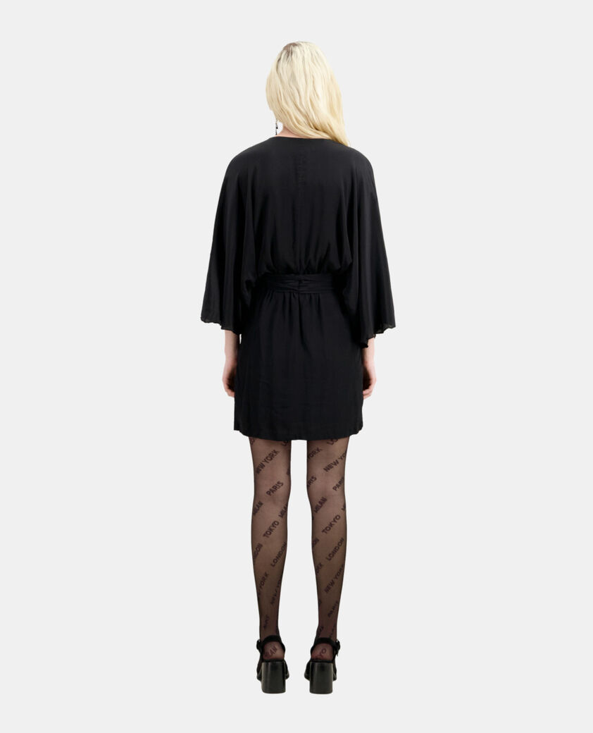 The Kooples FEMME BLACK robe courte kimono ceinturée noire