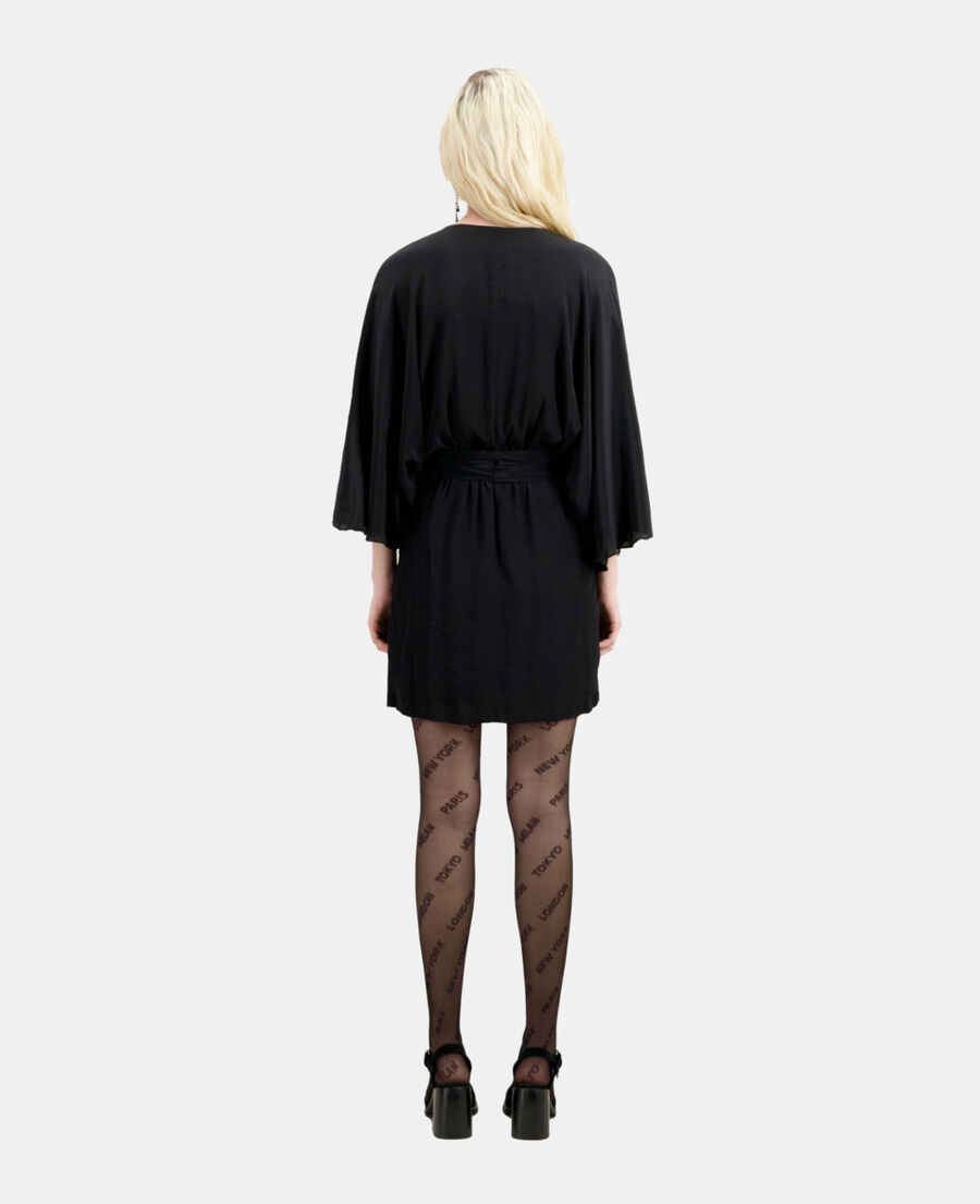 The Kooples WOMEN BLACK short belted kimono dress in silk viscose
