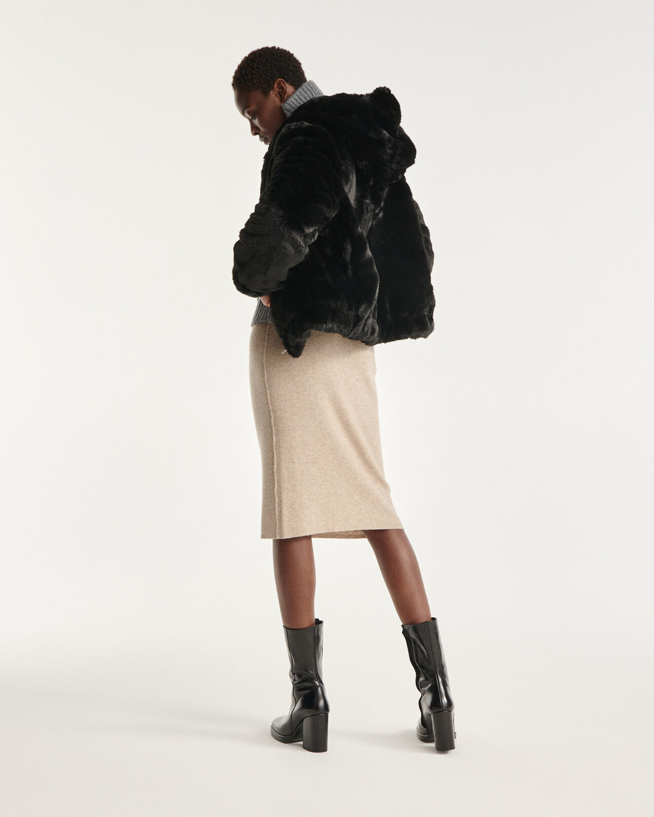 The Kooples WOMEN BLACK black faux fur coat with reversible hood