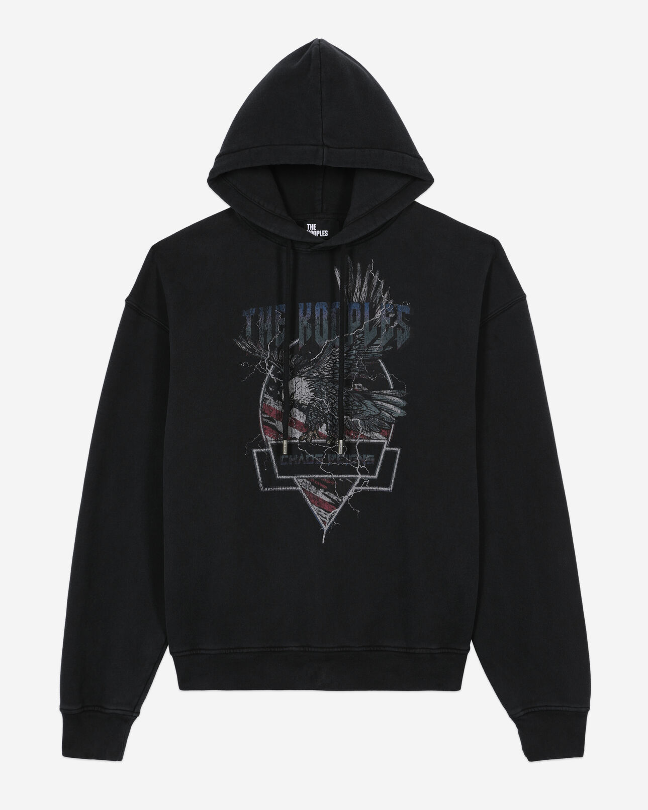 The Kooples MEN BLACK WASHED black hoodie with chaos eagle serigraphy