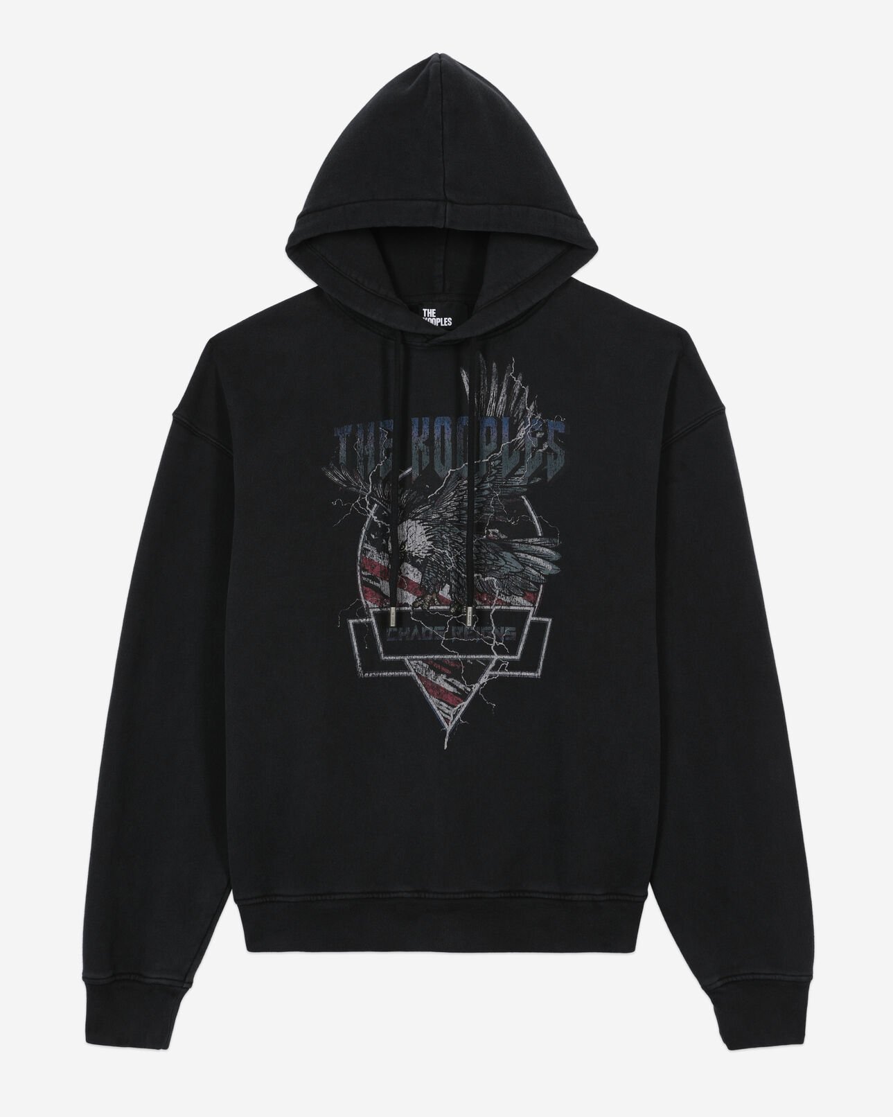 The Kooples HOMBRE BLACK WASHED sudadera capucha negra serigrafía chaos eagle