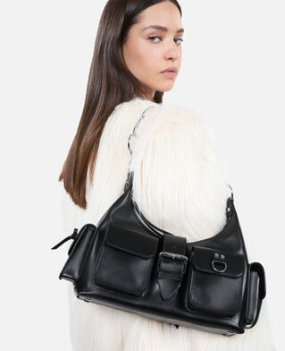 The Kooples WOMEN BLACK amelia bag with chain in black smooth leather