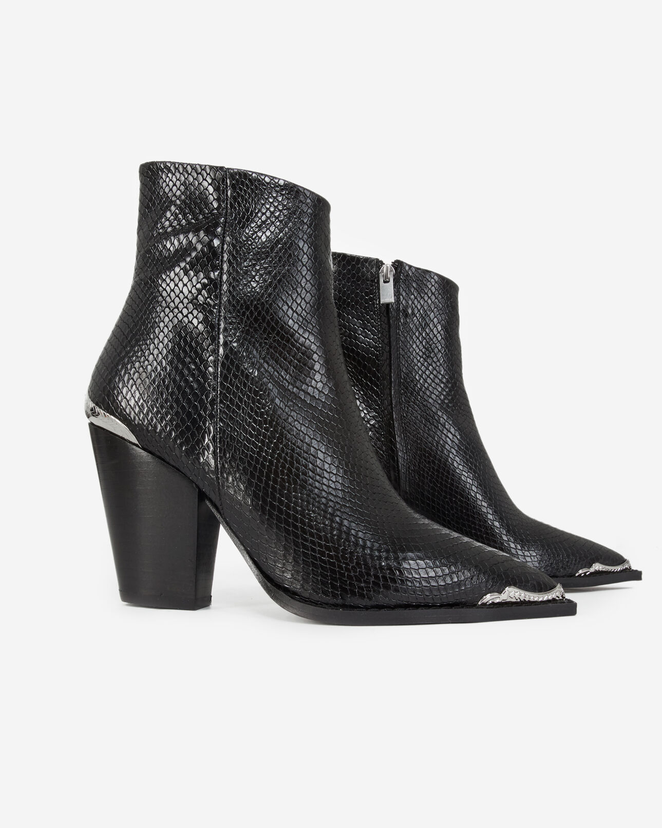 The Kooples FEMME BLACK bottines noires talons cuir effet python