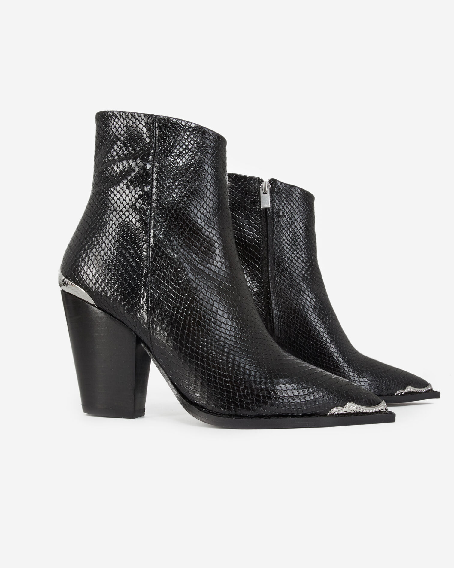 Bottines noires talons cuir effet python, BLACK, hi-res image number null