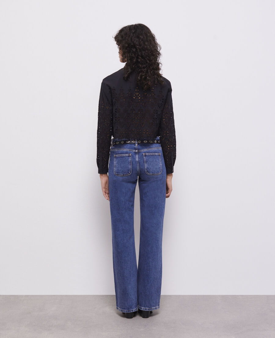 short black shirt with broderie anglaise 