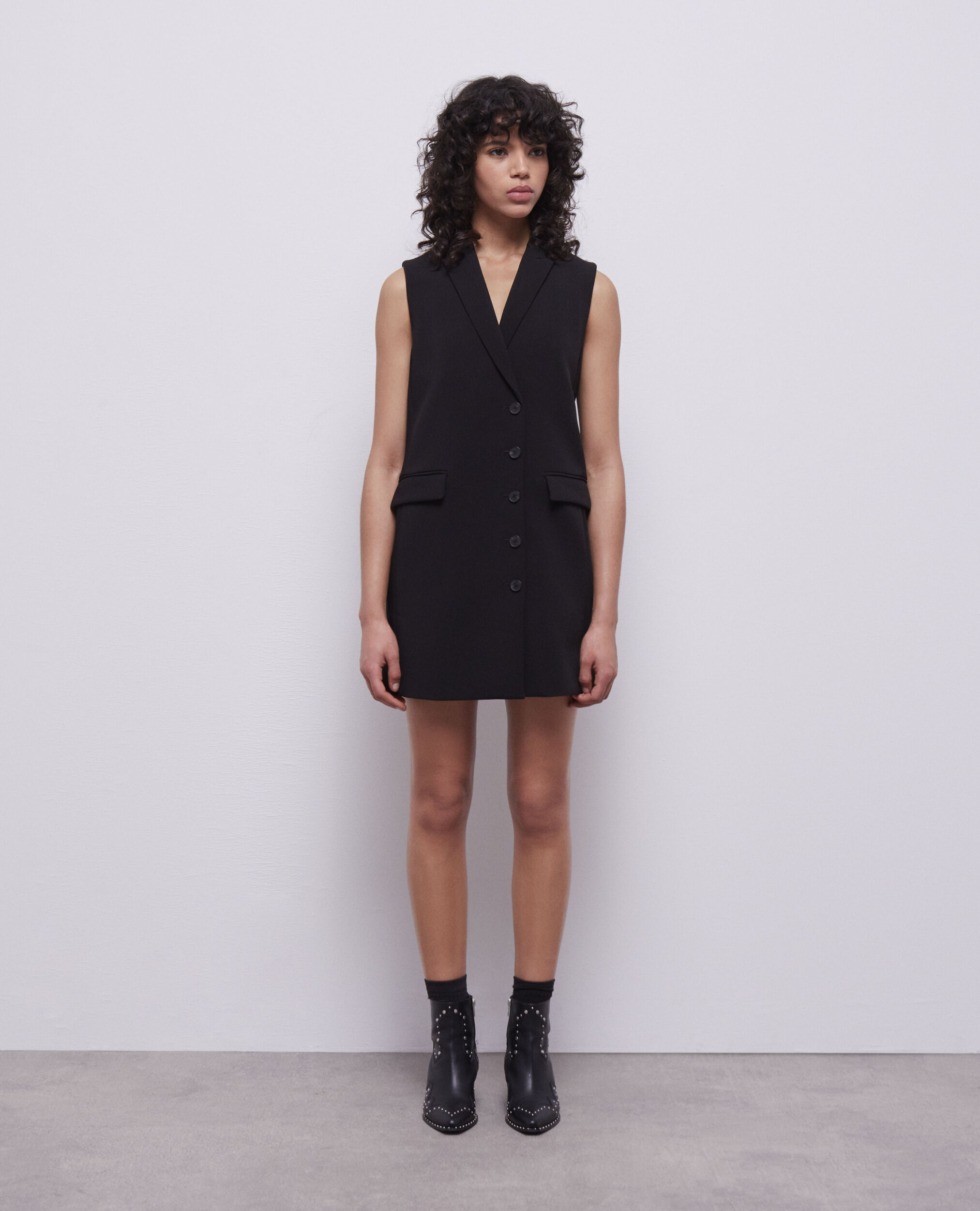 Robe courte en crêpe noire, BLACK, hi-res image number null