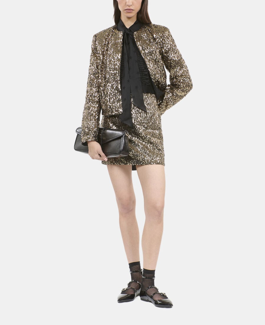 The Kooples FEMME GOLD jupe courte à sequins dorée