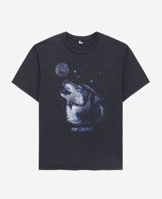 The Kooples F BLACK WASHED women's black t-shirt with wolf serigraphy